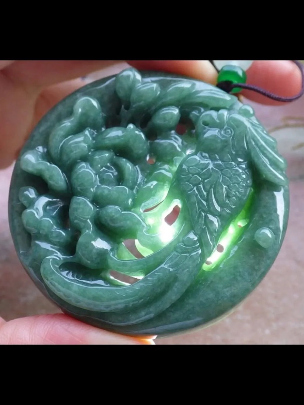 Certificate Jadeite Jade Pendant good fortune wealth Green Parrot flower